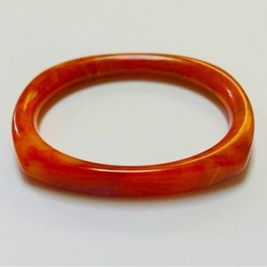 Vintage Rounded Square Bakelite Bracelet marbled red orange tortoise